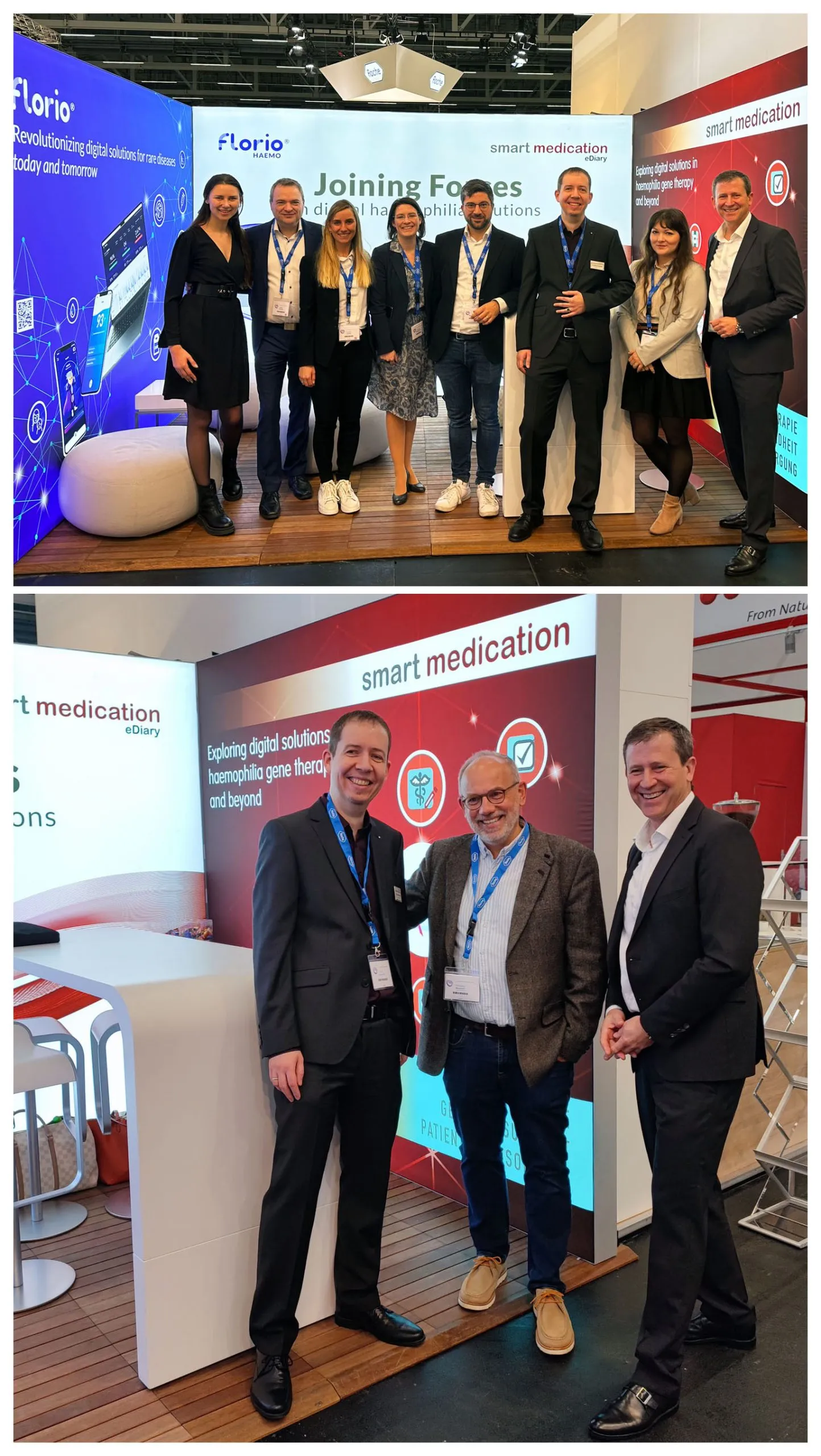 Collage of two photos of the smart medication and florio booth